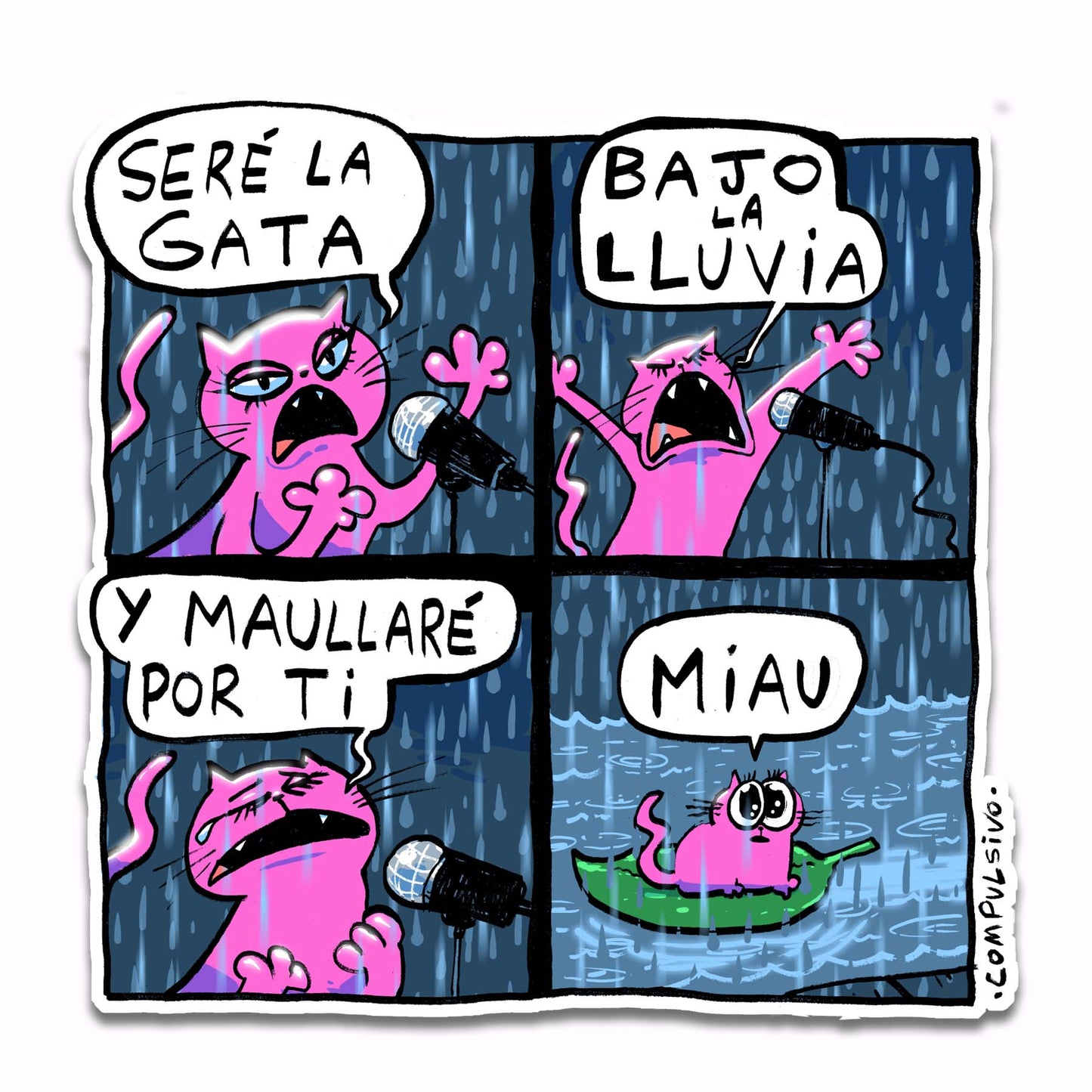 Gata Bajo la Lluvia (Sticker)